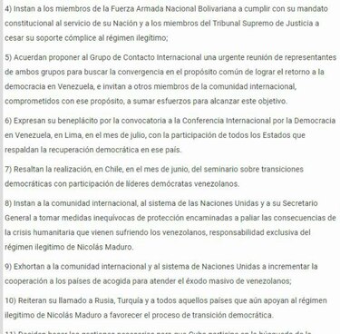 Grupo de Lima pide a militares y a tribunal de justicia retirar apoyo al régimen de Maduro