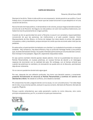 Willie Bermúdez abandona el Partido Panameñista tras cuestionar falta de renovación