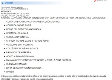 150 casas afectadas por inundaciones en Chiriquí; Sinaproc emite aviso de prevención por lluvias