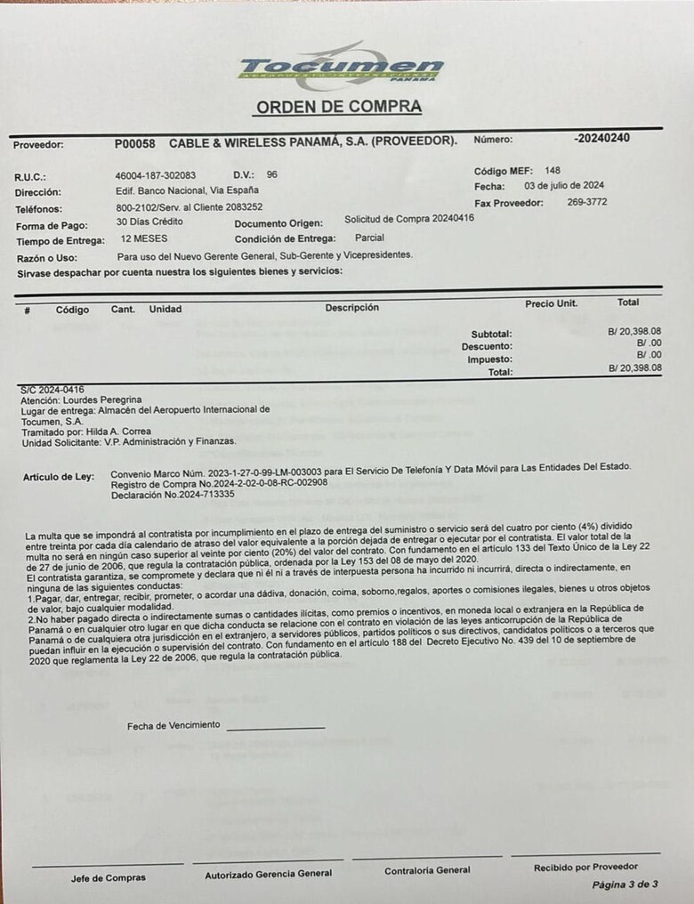 Tocumen gastó $20,398 en iPhones y telefonía para el gerente José Ruiz y altos funcionarios de la terminal