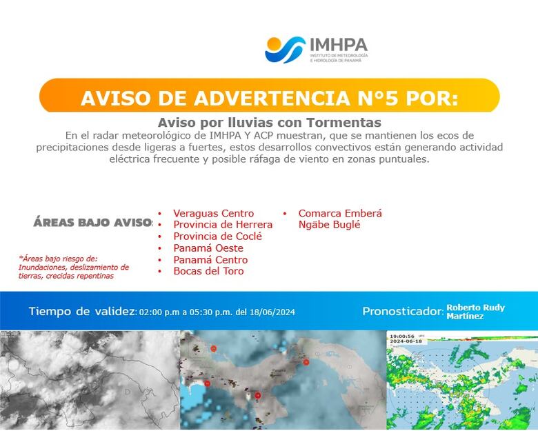 Emiten aviso de advertencia por lluvias y tormentas en varias regiones del país 