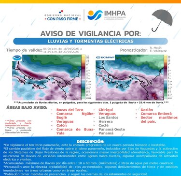 El Instituto de Meteorología emite aviso de vigilancia por lluvias y actividad eléctrica