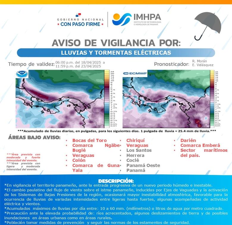 El Instituto de Meteorología emite aviso de vigilancia por lluvias y actividad eléctrica