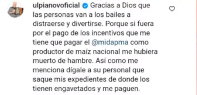 Ulpiano y el grito desesperado de los productores