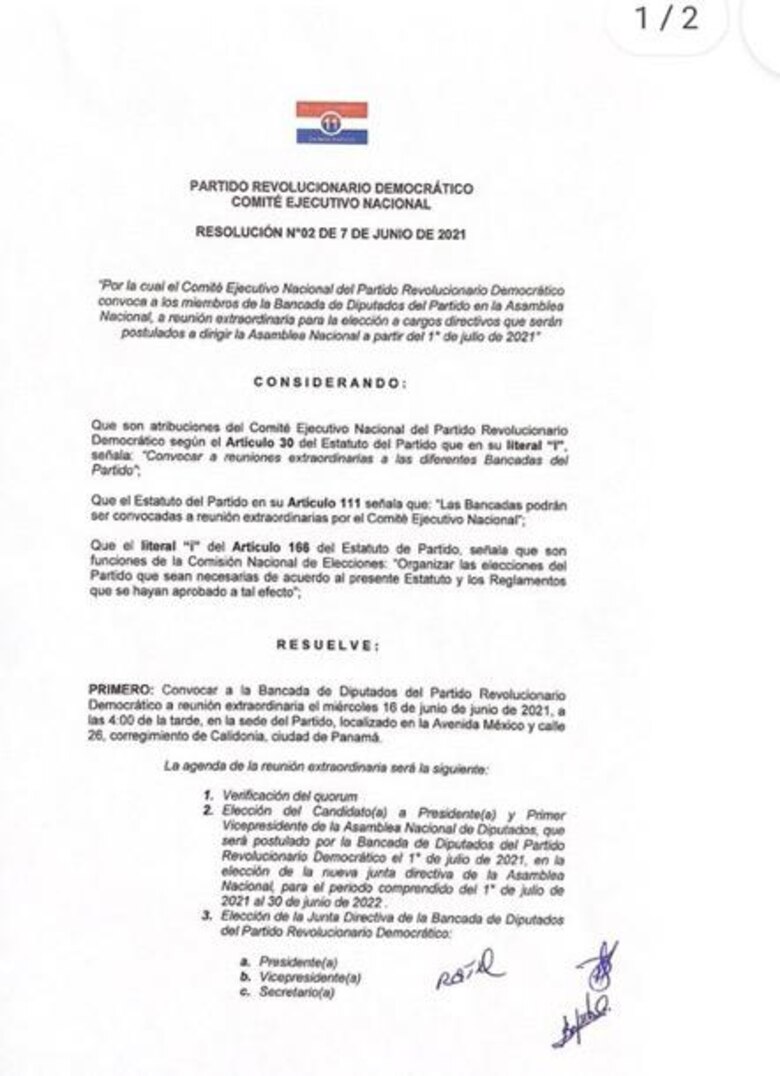 Bancada del PRD elegirá el 16 de junio al candidato para la presidencia de la Asamblea Nacional