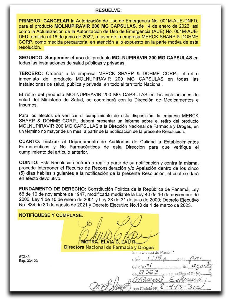 Minsa cancela la autorización de uso de emergencia de fármaco para la covid-19