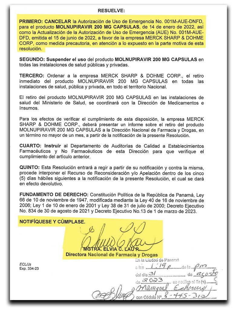 Minsa cancela la autorización de uso de emergencia de fármaco para la covid-19