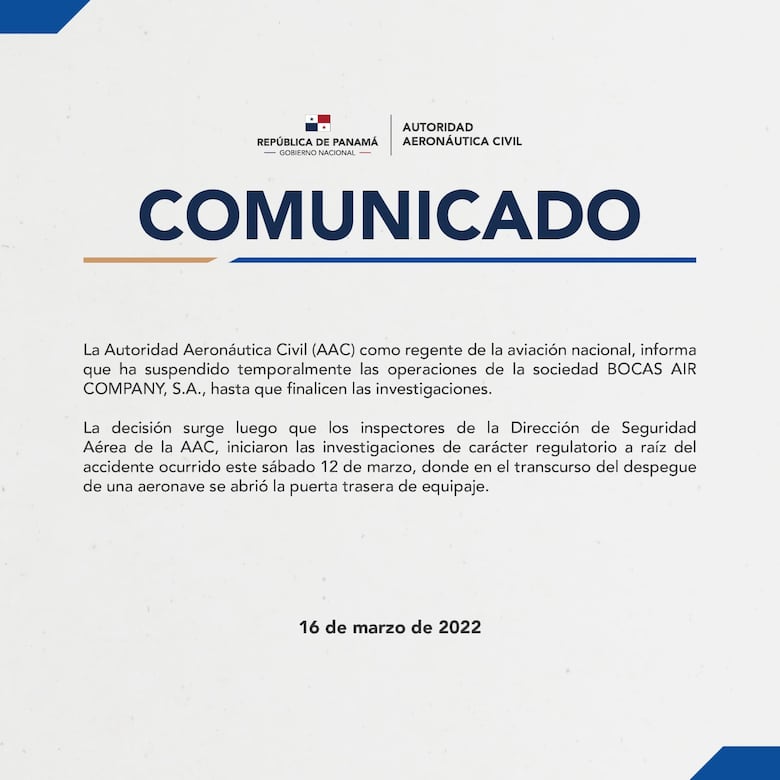 AAC suspende operaciones a Bocas Air por desprendimiento de puerta en pleno vuelo