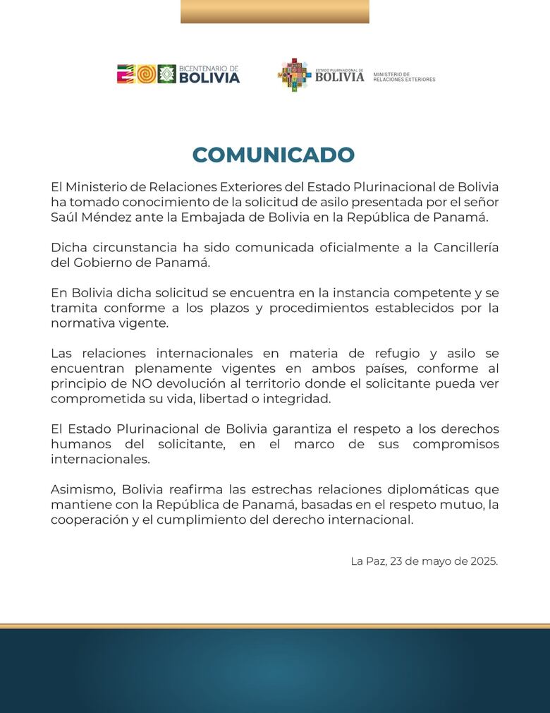 Bolivia tramita el asilo político a Saúl Méndez y garantiza que ‘no’ será devuelto si su vida está en riesgo