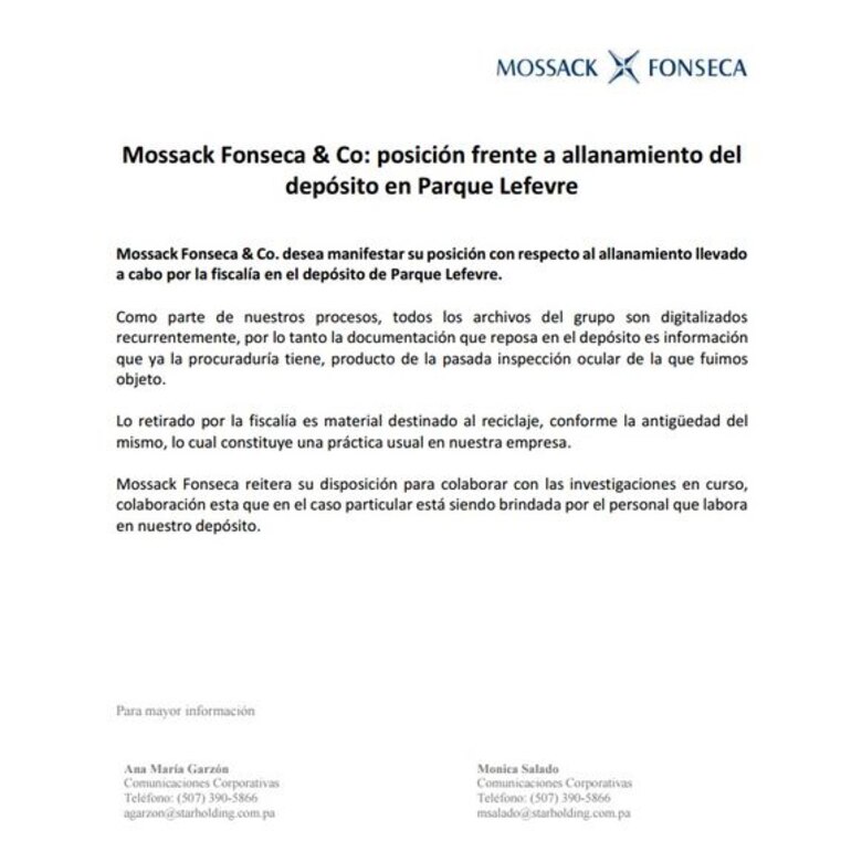 Fiscalía allanó depósito de Mossack Fonseca, para asegurar documentos