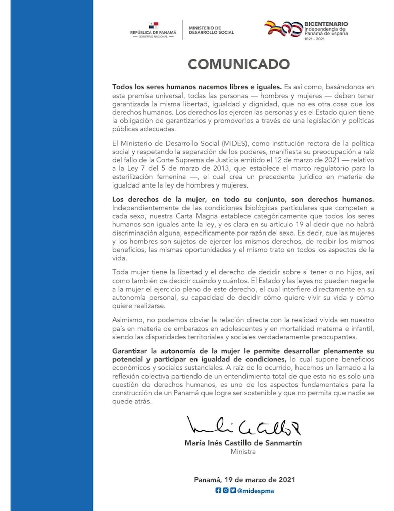 ‘Toda mujer tiene la libertad y el derecho de decidir sobre si tener hijos o no, así como decidir cuándo y cuántos’, señala el Ministerio de Desarrollo Social