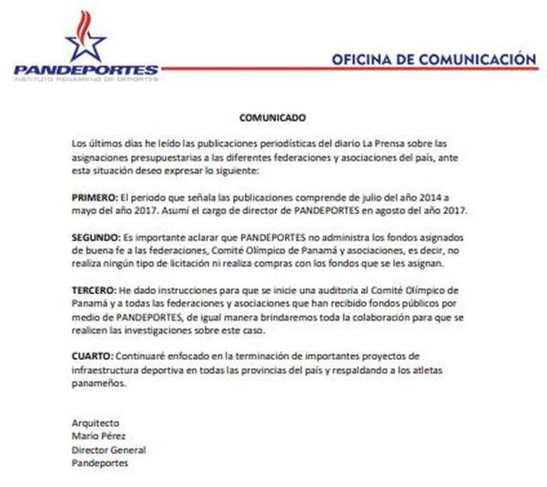 Después que habló la Contraloría, Pandeportes anunció su propia auditoría