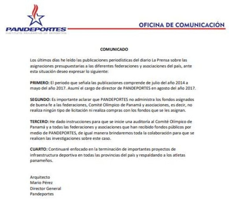 Después que habló la Contraloría, Pandeportes anunció su propia auditoría