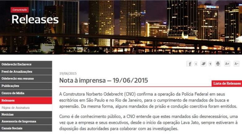 Odebrecht reacciona 'online' al arresto de su presidente