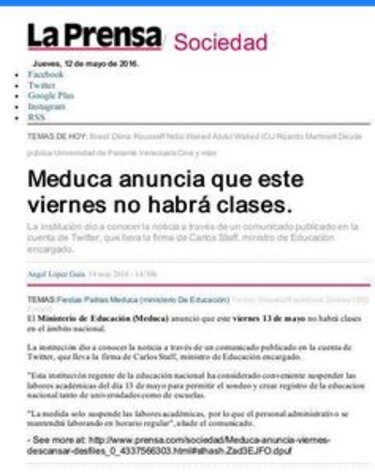 'La Prensa' no ha informado sobre suspensión de clases