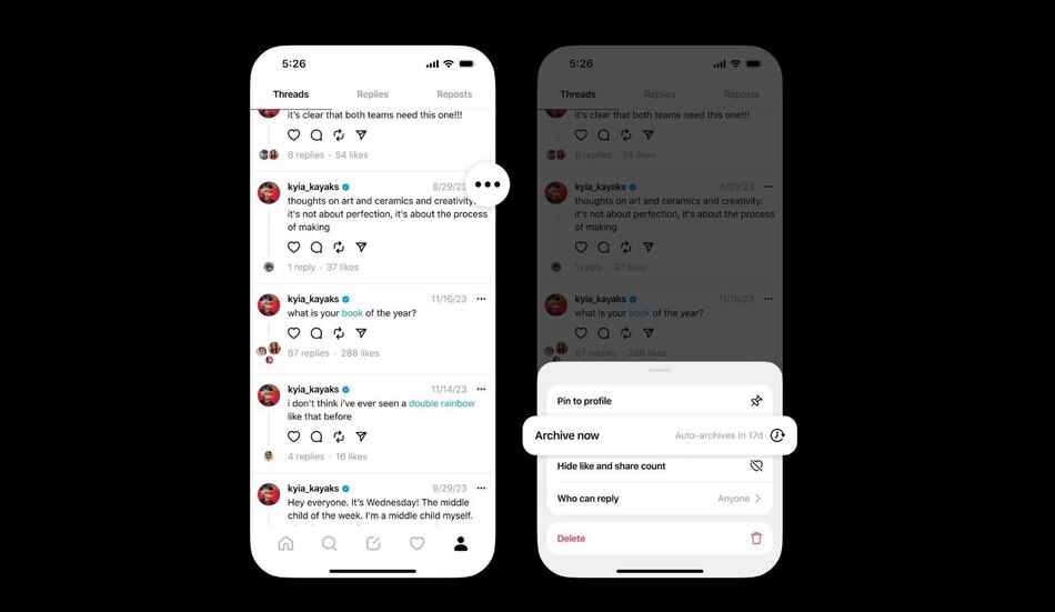 Threads prueba la opción de archivar publicaciones