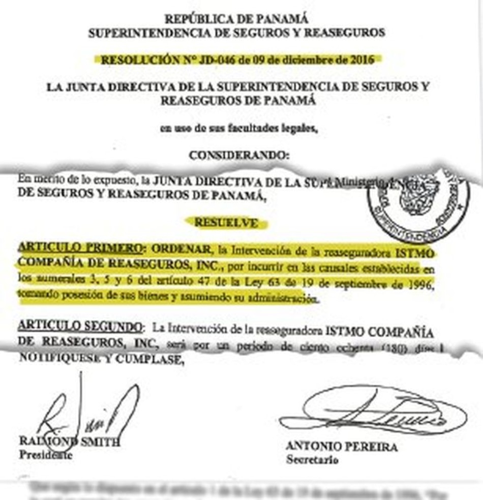 Ordenan intervenir tercera compañía con actividades en el sector seguros