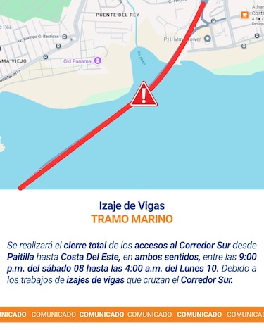 ENA SUR, S.A. informa cierre temporal del Corredor Sur por trabajos de izaje de vigas