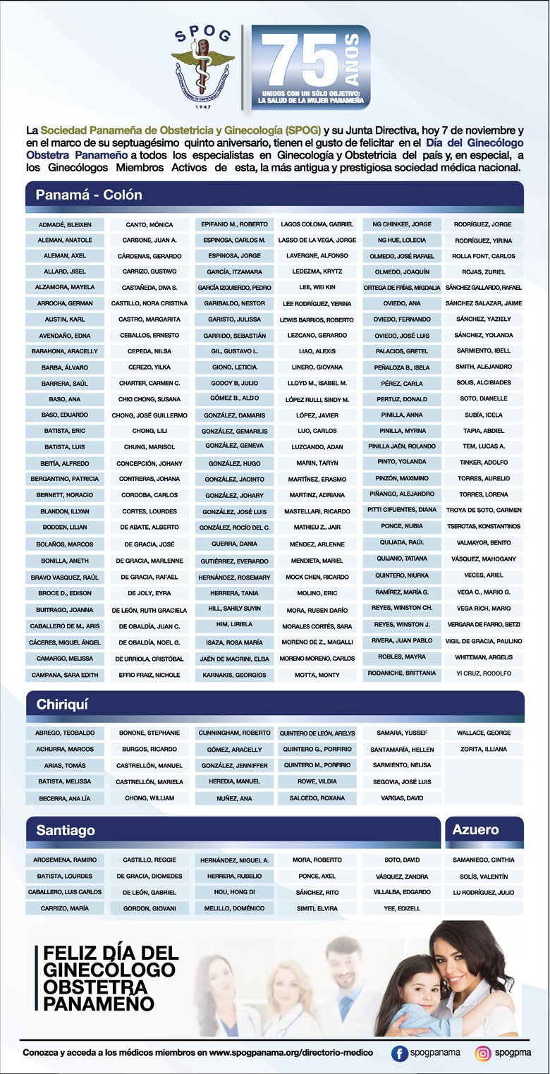 Feliz Día del Ginecólogo Obstetra Panameño les desea la Sociedad Panameña de Obstetricia y Ginecología (SPOG)