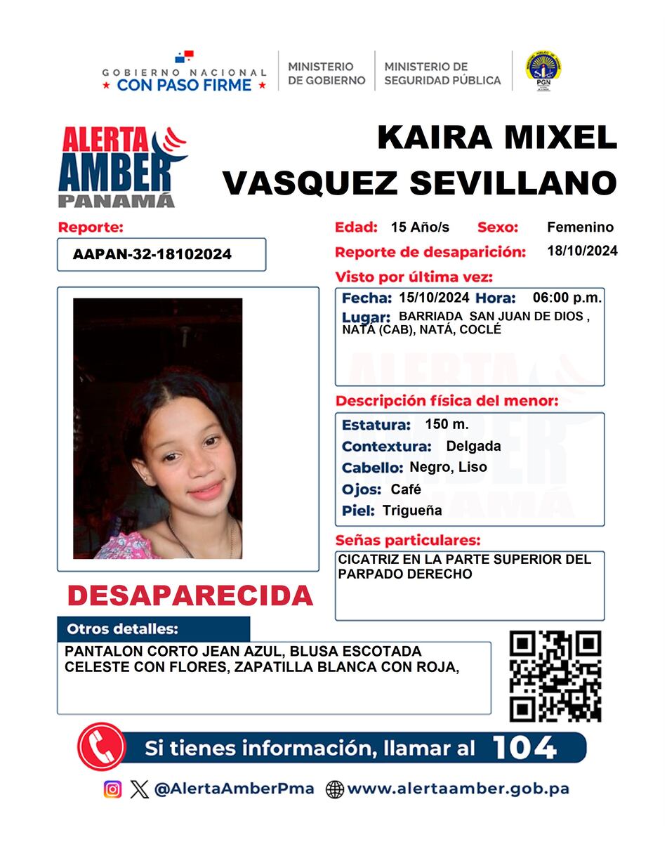 Alerta Amber: localizan en Arraiján a joven de 15 años que había sido reportada como desaparecida en Coclé