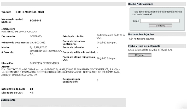Contrato del hospital modular de Albrook, aún sin refrendo