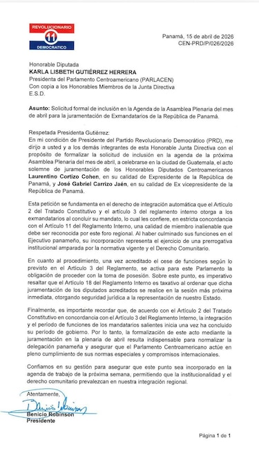 PRD solicita la juramentación de Cortizo y Carrizo como diputados del Parlacen