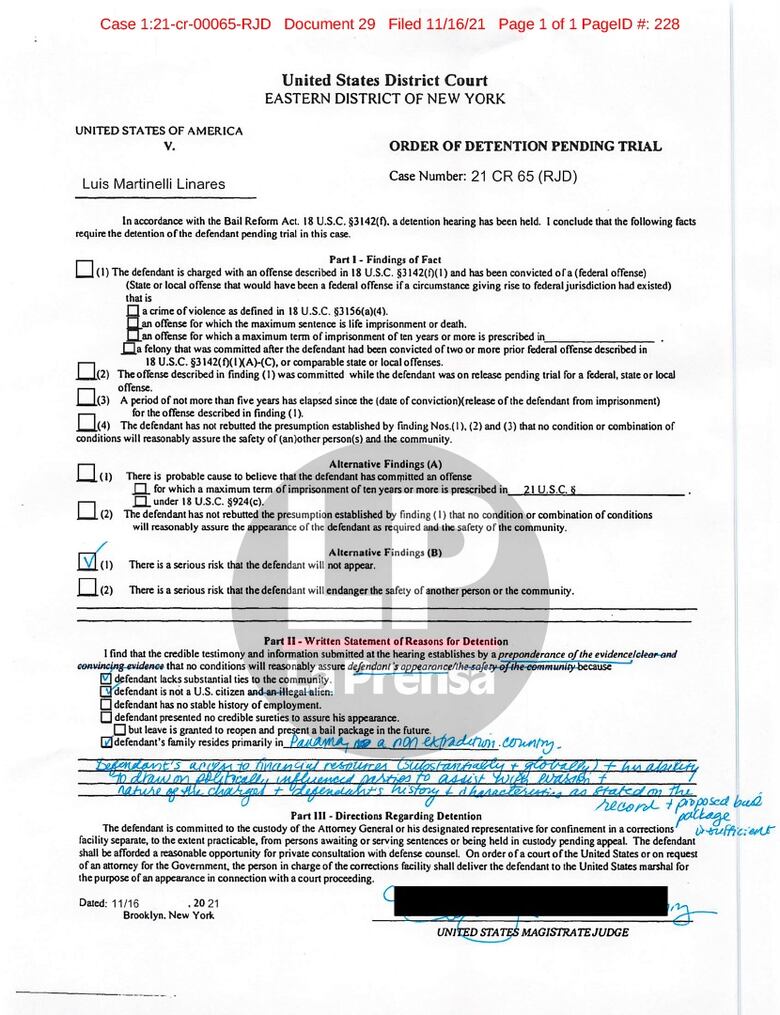 Por estas razones, la juez ordenó la detención de Luis Martinelli