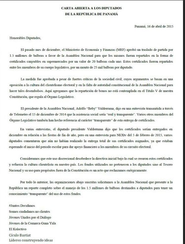 Organizaciones de la sociedad civil piden a la Asamblea rendir cuentas sobre bonos navideños
