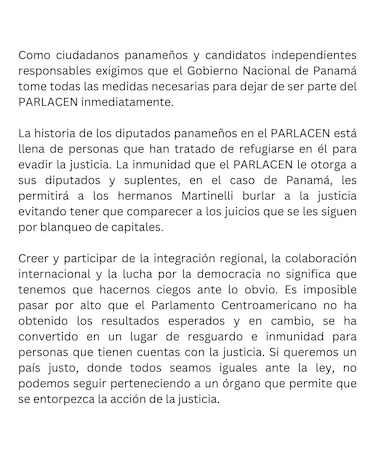 Candidatos por la libre postulación solicitan al Gobierno que retire a Panamá del Parlacen