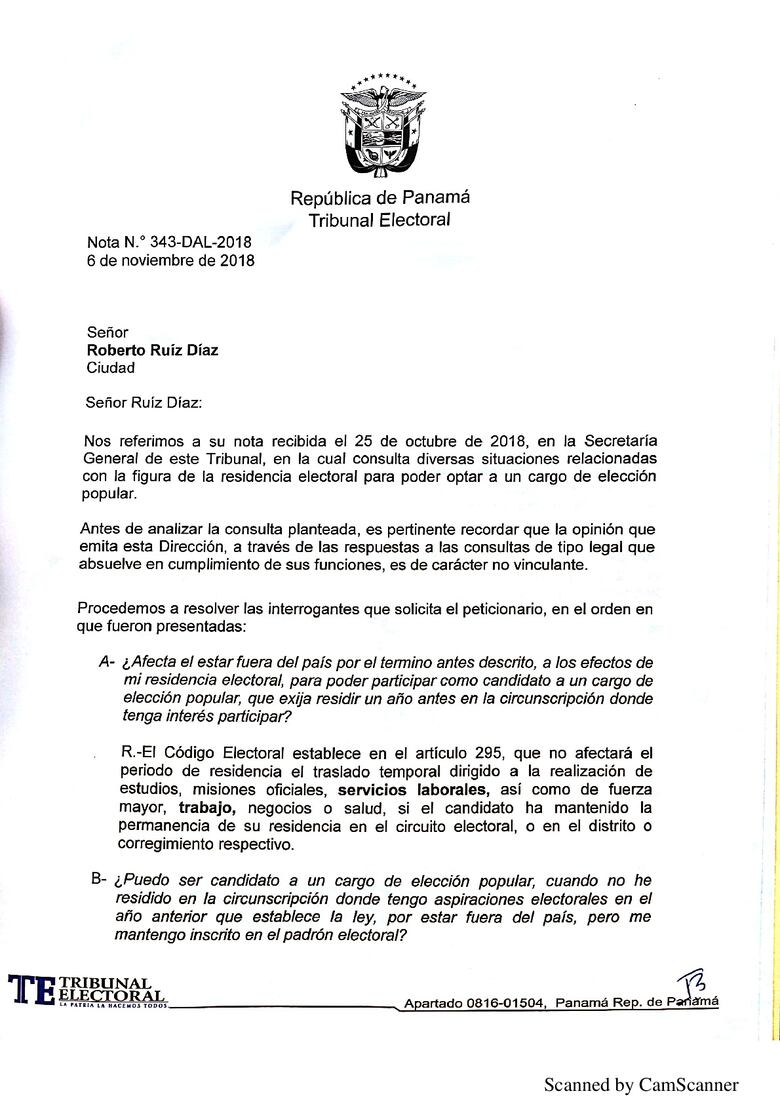 La residencia electoral y el caso Ricardo Martinelli