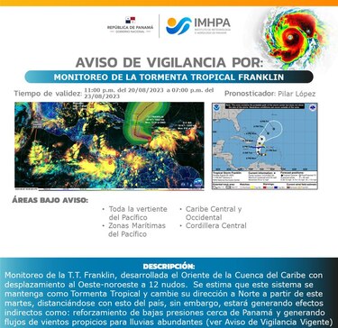 Emiten aviso de vigilancia por el paso en la región de la tormenta tropical Franklin
