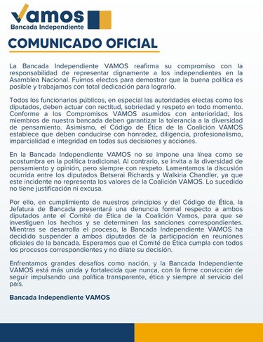 Vamos suspende a los diputados Chandler y Richards tras gritos, mensajes en ‘X’ y entrega de ropa interior