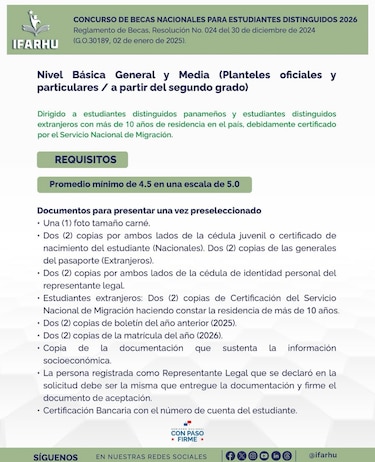 Becas del Ifarhu 2026: documentos que deben entregar los preseleccionados
