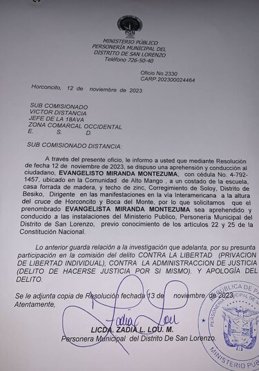 Giran órdenes de detención contra dos dirigentes indígenas en Chiriquí