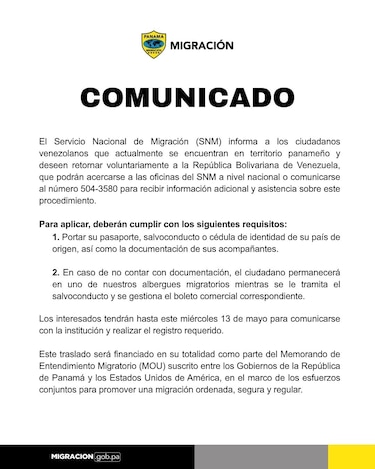 Migración abre registro para repatriación voluntaria de venezolanos hasta el 13 de mayo