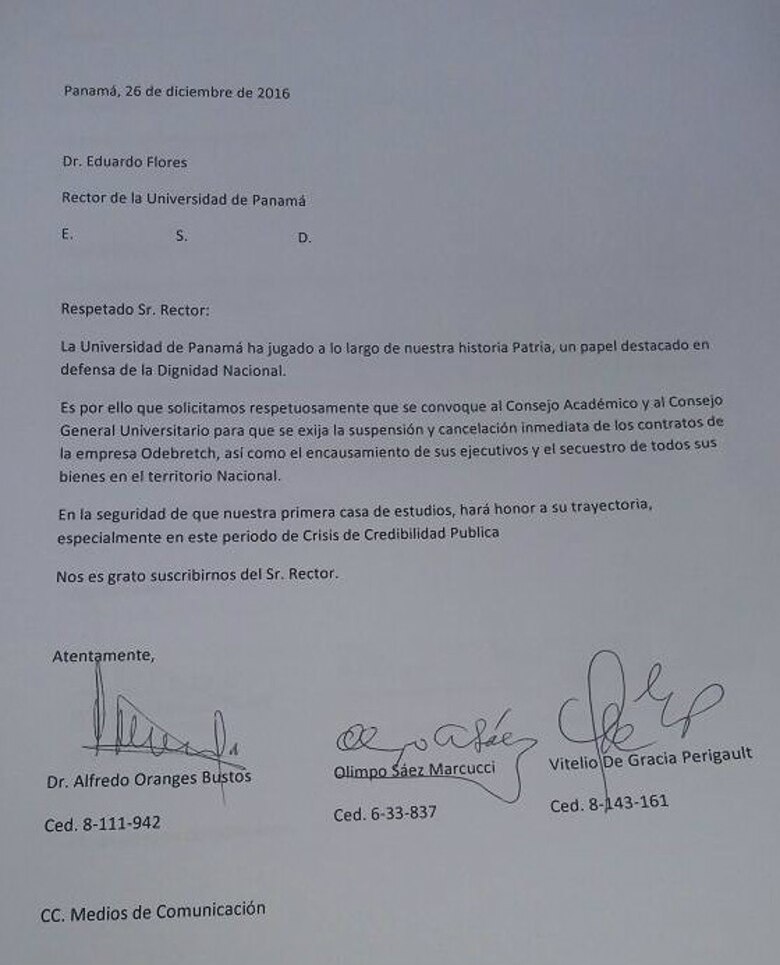 Sugieren a la Universidad de Panamá que exija la cancelación de contratos entre el Estado y Odebrecht