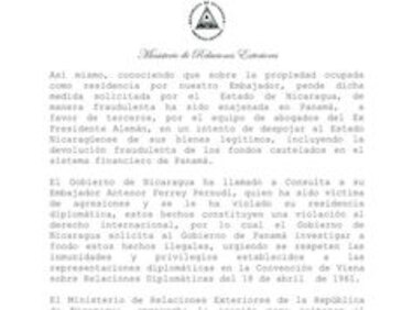 Gobierno de Nicaragua llama a consulta a su embajador en Panamá