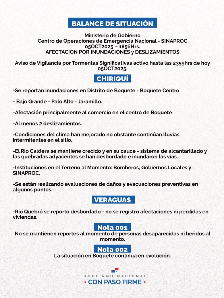 Fuertes lluvias provocan desbordamiento de quebradas y afectaciones en Boquete; suspenden clases