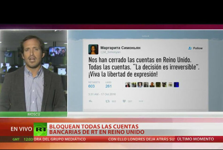 Cadena de noticias rusa RT denuncia que congelan sus cuentas bancarias en Reino Unido