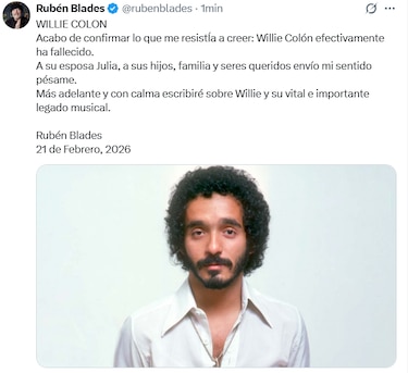 Así reaccionó Rubén Blades al fallecimiento de Willie Colón, su compañero en la salsa