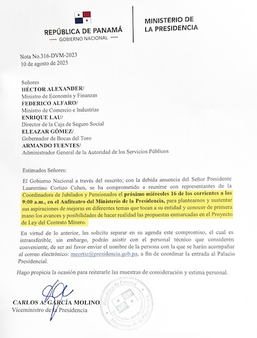 Gobierno condiciona aspiraciones de jubilados a la aprobación del contrato minero