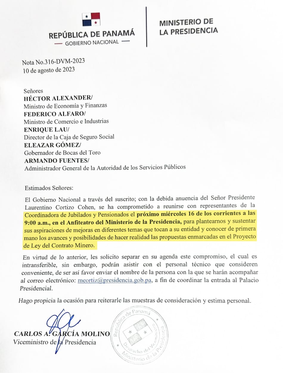 Gobierno condiciona aspiraciones de jubilados a la aprobación del contrato minero