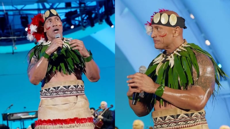 Dwayne Jhonson y su traje tradicional polinesio en la premier de ‘Moana’