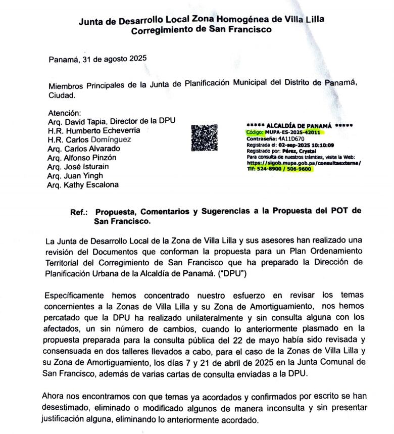 Vecinos de San Francisco piden respeto a acuerdos comunitarios, tras modificaciones en zonificación