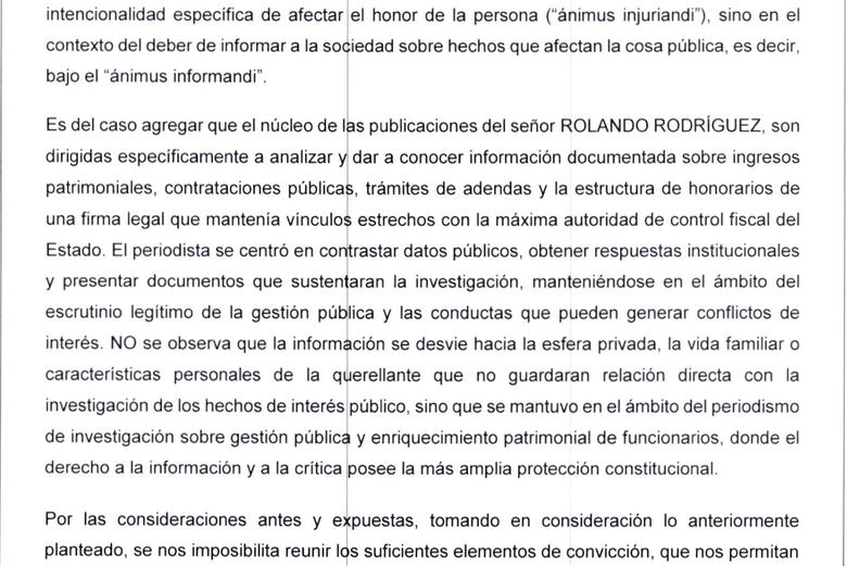Fiscalía desestima 5 querellas de Odila Castillo contra el periodista Rolando Rodríguez