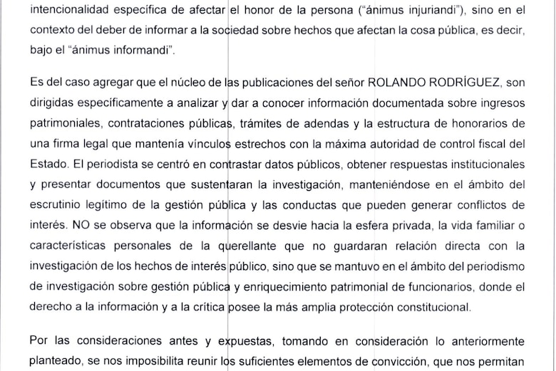 Fiscalía desestima 5 querellas de Odila Castillo contra el periodista Rolando Rodríguez