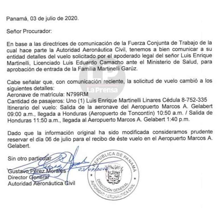 Aeronáutica Civil gestionó el vuelo que traería a los hermanos Martinelli Linares a Panamá, con información errada