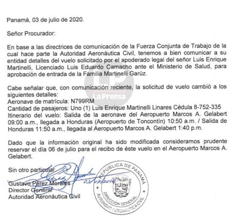 Aeronáutica Civil gestionó el vuelo que traería a los hermanos Martinelli Linares a Panamá, con información errada