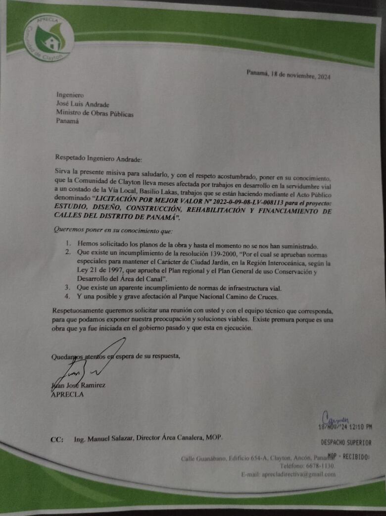 Residentes de Clayton denuncian retrasos y falta de consulta en proyecto vial