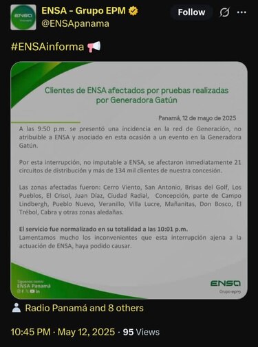 ¿Qué causó la interrupción eléctrica en varios sectores de la capital?
